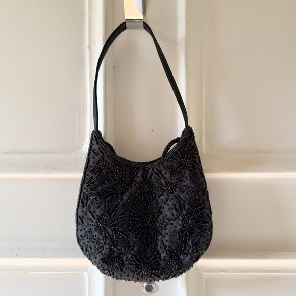 Small Vintage Black Beaded Satin Purse Evening Bag Item 17806 RN 15099 Pre 2006 - Picture 9 of 11